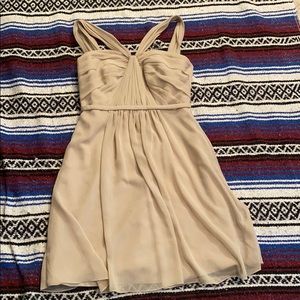 Y-Neck Ruched Bodice Crinkle Chiffon Short Dress